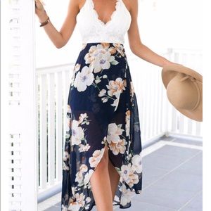 Lace top floral maxi dress